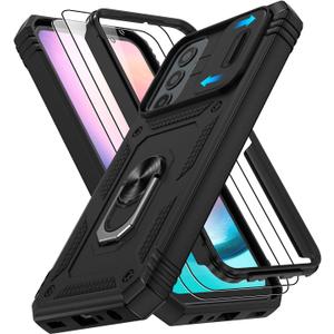 Fit for Samsung A24 Phone Case with 2PCS Screen Protector, Build in 360 Rotating Ring Kickstand, Military Grade Protective Case for Samsung A24 Case Phone, Black