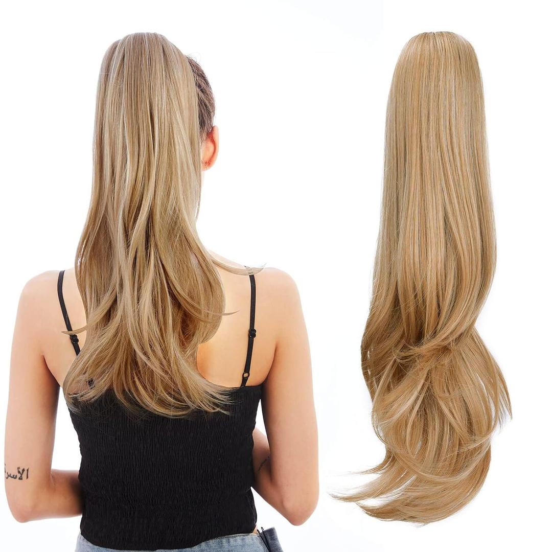 Ponytail Extension,Hair Extension Ponytail 20" Long Claw Hair Extension Synthetic Wavy Straight Hairpieces Ponytail Clip in Ponytail Wig Daily Fluffy Pony Tail for Women(Blonde)