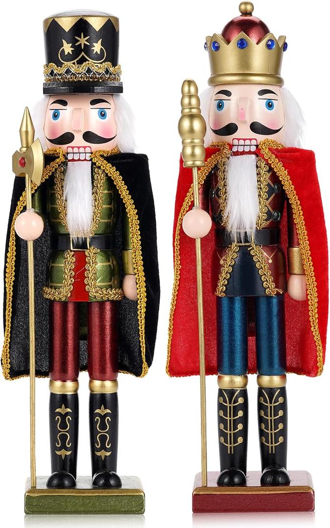 2 Pcs Wooden Christmas Decorations Nutcracker Soldier, 38CM Traditional Painted Nutcracker Figures, Festive Collectible Christmas Ornament Gift for Family Friends