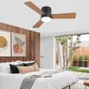 GESUM Flush Mount Ceiling Fan with Lights, 42 In Low Profile Ceiling Fans with Remote Control, Dimmable, Quiet DC Motor, Reversible, Black Ceiling Fans for Bedroom Kitchen Porch Patios(Black)
