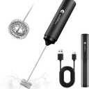 Rechargeable Milk Frother Handheld, 2-IN-1 Dual Spring Whisk Electric Frother Wand for Cappuccino Latte Macchiato, Portable Drink Mixer for Coffee, Matcha, Hot Chocolate (Black)