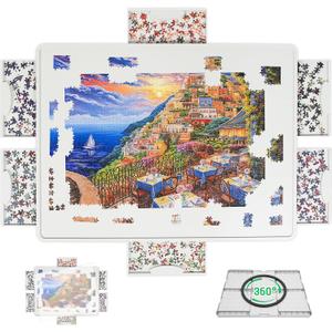 Rotating Puzzle Board for 1500 Pieces with 6 Sliding Drawers and Cover  360 Lazy Susan Spinning, 34.25"x26.38" Portable Plastic Puzzle Table, Christmas Gift for Mom