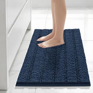 Bcoimo 30"20" Chenille Bath Mat Non-Slip with Backing Bath Rug Ultra-Absorbent and Machine Washable Bathroom Mat Quick-Dry Design. Ideal for Bathroom and Tub Areas Navy