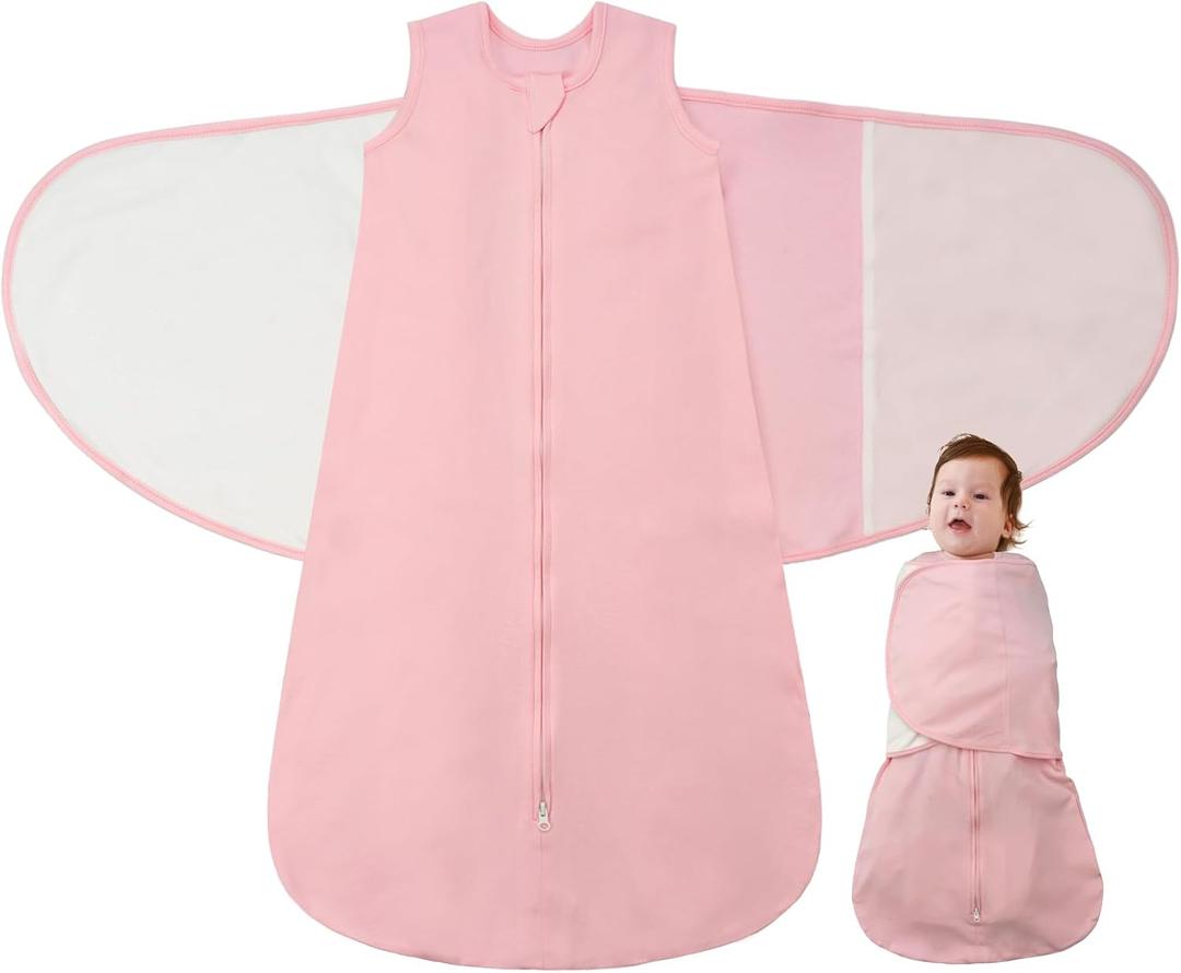 Baby Swaddle Sleep Sack, 1.0 Tog New-Parent-Friendly Swaddle for Newborns & infant 6-12 Months Baby Wearable Blanket Reduce Startle Reflex, Newborn Boys Girls Registry Essentials (Pink)