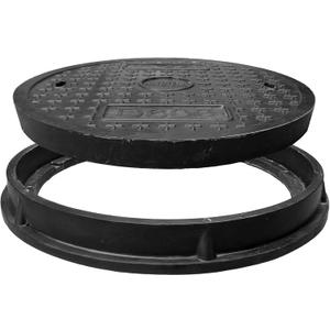 24in Round Manhole Cover and Frame, Fiberglass Recessed Solid Top Cover Lid,22in Clear Opening,Septic Tank Cover and Base for yard,Non-slip Reinforced Sewage Basin Cover,Overall Size 27.2in (Black)