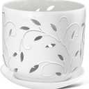 Orchid Pots with Holes, 7 Inch Orchid Pots with Drainage Holes and Tray, Indoor or Outdoor Ceramic Flower Pot for Orchid Care, Promoting Air Circulation - White