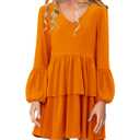storeofbaby Solid Long Sleeve Dress for Girls Winter Stylish Tiered Midi Dresses Orange 10-11 Years (Orange)