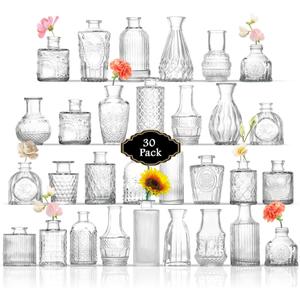 Bud Vases in Bulk 30, Clear Glass Bud Vases for Centerpieces, Small Vase for Flowers, Mini Vintage Flower Vase for Centerpieces, Wedding Table Decor, Home Decor