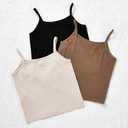 Milumia Girl's 3 Pack Ribbed Knit Camisoles Spaghetti Strap Basic Crop Cami Tops (Multi Black Brown Beige)
