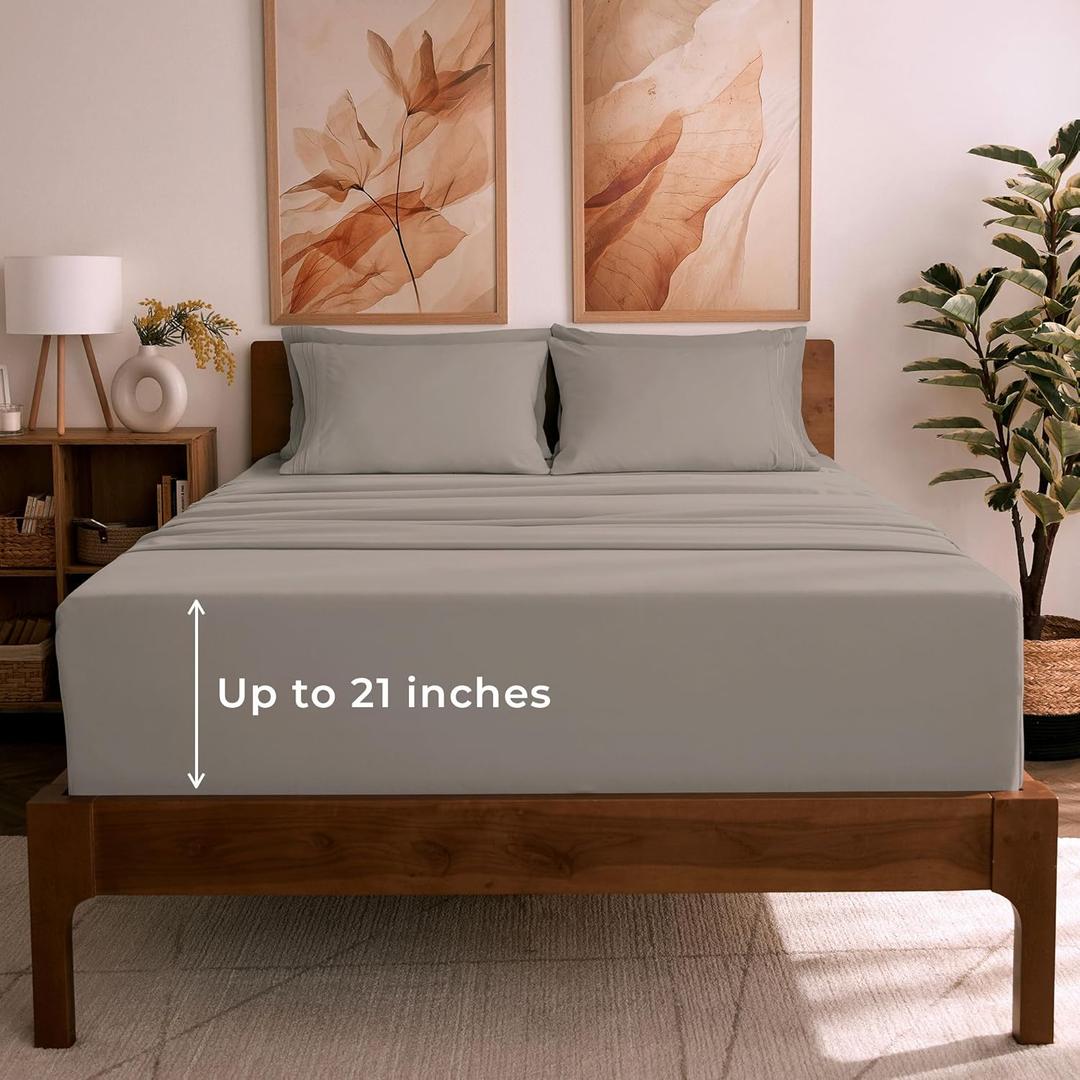 Mellanni Full Sheet Set - 6-Piece Iconic Collection Bedding, (Including 4 Pillowcases), 21-Inch Extra Deep Pocket, Easy Care, Ultra Soft, Cooling Sheets, Brushed Microfiber - Tan