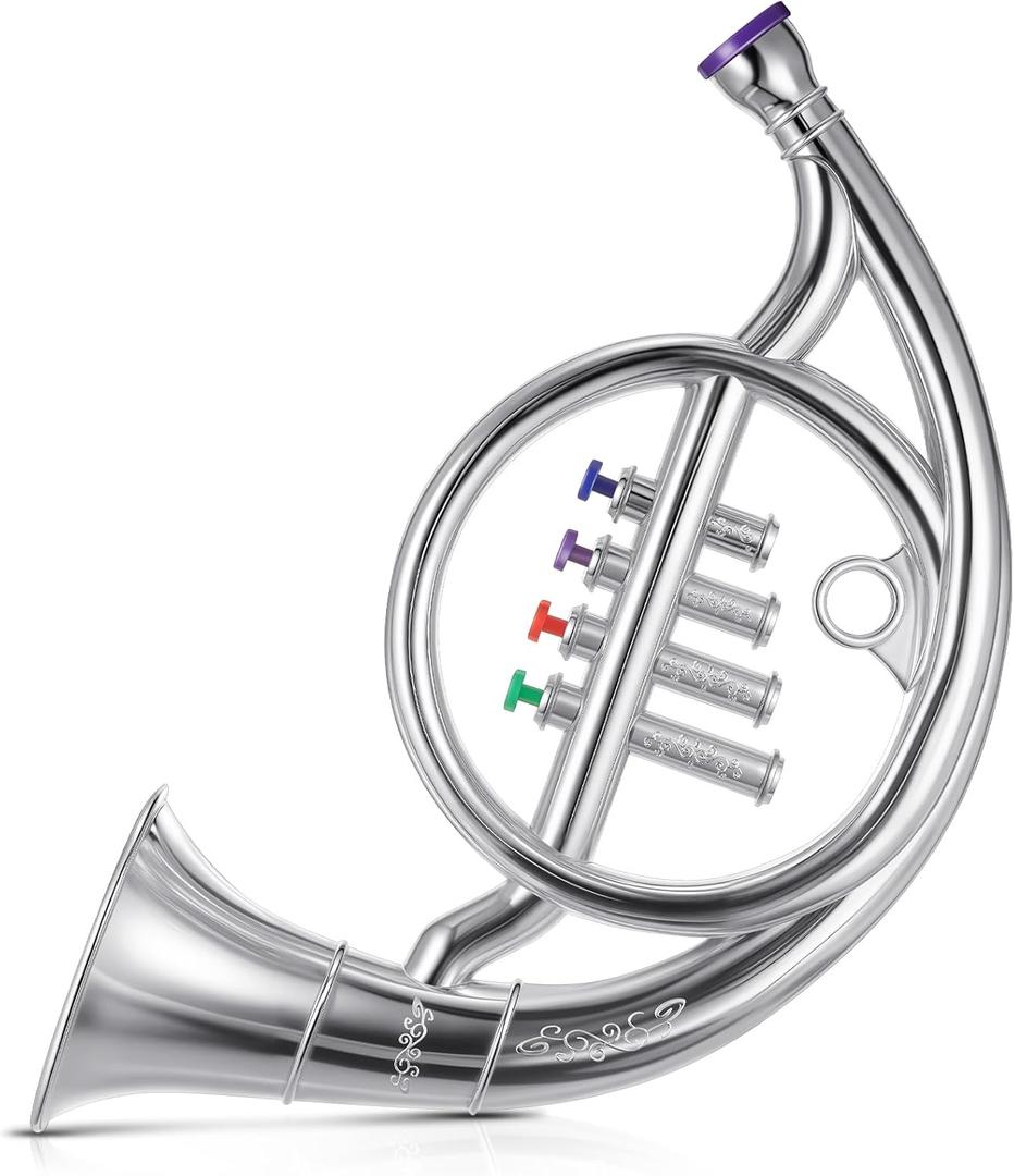 Lewtemi Silver Horn Musical Instruments Toy for Kid Toddler Fake Plastic Preschool Music Toy Gift Portable Wind Instrument Early Educational Teaching Songs Gifts for Toddlers Children