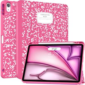 Soke Case for New iPad Air 11 Inch (M4/M3/M2, 2026-2024), iPad Air 5th/4th Generation 10.9 Inch (2020-2022) with Pencil Holder, Soft TPU Back Cover & Auto Sleep/Wake, Book Hot Pink
