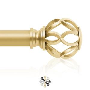 TVWOO Gold Decorative Farmhouse Curtain Rods:18-60" Adjustable Heavy Duty Single Window Curtain Rod for Bedroom Living Room,Brass Gold Boho Rustic Drapery Rods with Vintage Twist Finial Easy Install