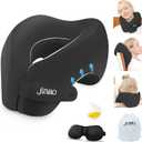 Travel Neck Pillow, Advanced Neck Support for International Flights, 3D Eye Masks, Ear Plugs and Storage Bag, Memory Foam U-Shaped Pillow for Travel, Sleep Rest, Trains, Road Trips (Black)