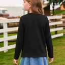 Haloumoning Girls Long Sleeve Tees Kids Casual Crewneck Pleated T Shirts Cute Fall Tops 5-14 Years Black