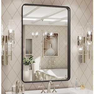 20X28 Inch Metal Framed Bathroom Mirror for Wall, Matte 20"L x 28"W Black