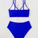 Limeeke Women's High Waisted Bikini Set V Cut Bottom Two Piece Swimsuit Cross Front Adjustable Strap Bathing Suit, S