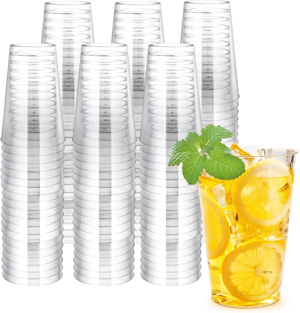 Byvivace 100Counts 12 OZ. Hard Plastic Cups Fancy Disposable Cups for Party, 12 Ounce Clear Elegant Wedding Cups Disposable Wine Glasses for Parties