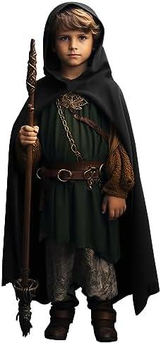 Renaissance Costume for Boys Kids Medieval Cloak With Hood Halloween Ranger Wizard Elven Hooded Cape Robe, S