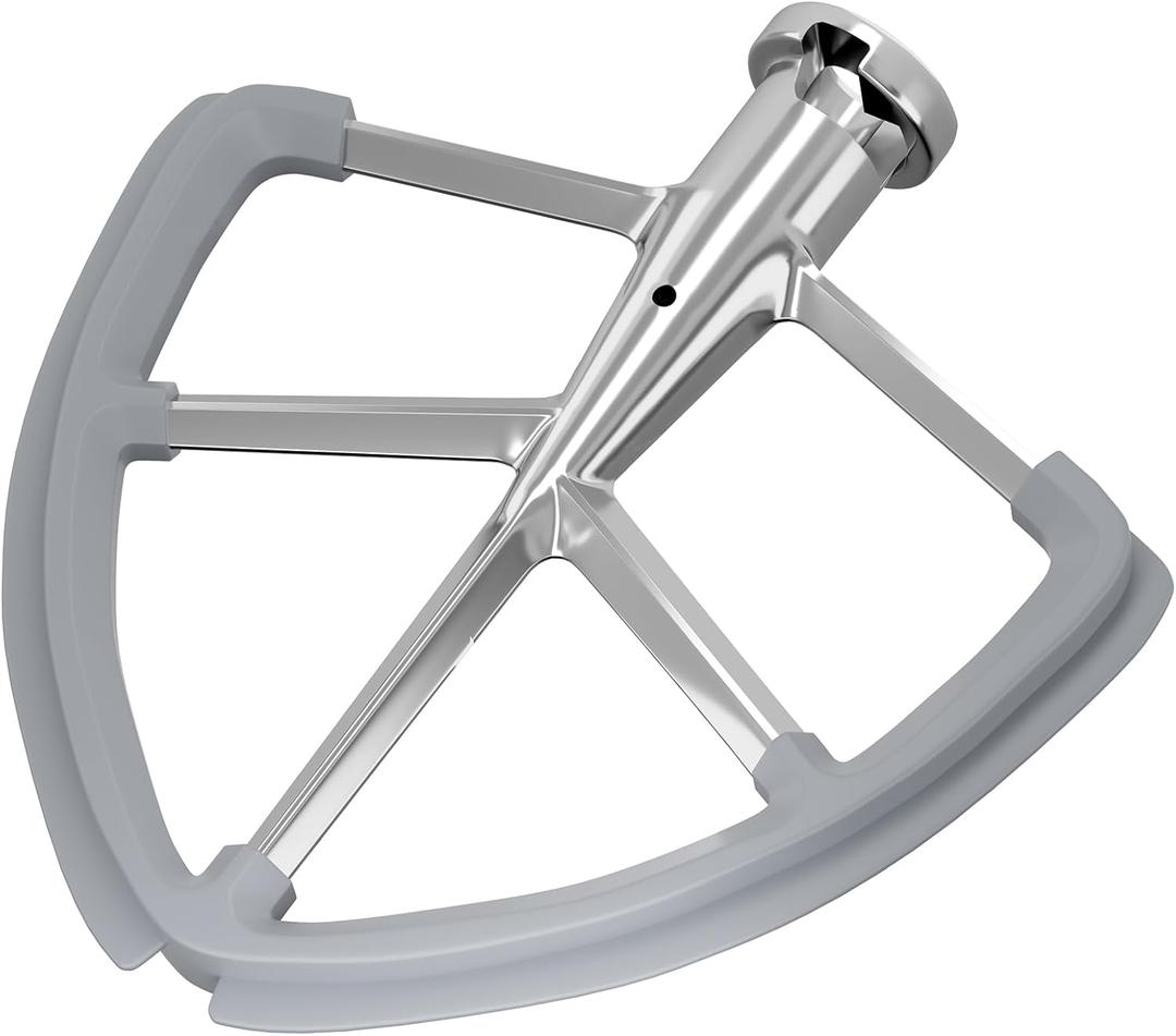 6QT Stainless Steel Flex Edge Beater for KitchenAid Mixer Professional 6 Quart Paddle Attachment Compatible with Kitchen Aid Accessories KD2661X, KP2671X with Silicone Edges Scraper