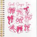 God Says I Am Christian Notebook, Coquette Pink Bow Bible Notebooks for Note Taking, Scripture Journals Journaling for Writing, Prayer Journal for Woman, Preppy Spiral Notebook 5.5x8.3 Inch