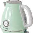 Electric Tea Kettle, 1500W /1.7 Liter Hot Water Boiler Heater Pot, Retro Electric Kettle with Thermometer, Auto Shut-Off & Boil-Dry Protection, BPA Free,Stainless Steel Teapot (Green grey)