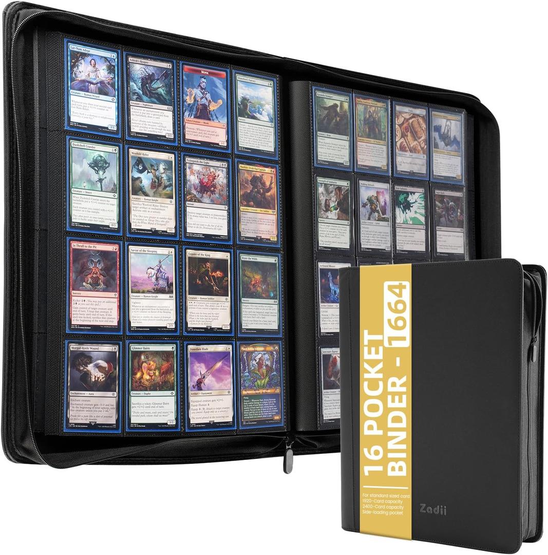 16-Pocket Zipper Binder for 1664 Standard-Sized Trading Cards