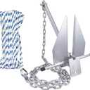 Young Marine Galvanized Fluke Style Anchor Kit Includes Galvanized Fluke Anchor, Rope, Shackles, Chain 8LB 10LB 13LB (For Boat 20-32FT, 13 LB)