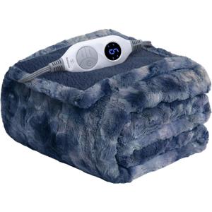 Westinghouse Electric Heated Throw Blanket, Faux Fur with 6 Heating Levels & Auto Off, Soft Cozy Sherpa Washable Blanket (50" x 60", Indigo)