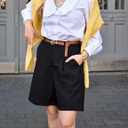 HOTOUCH Bermuda Shorts for Women Summer Dressy Casual Elastic High Waisted Wide Leg Knee Length Shorts with Pockets