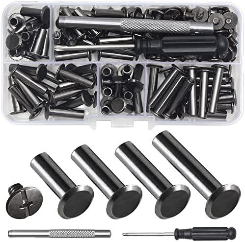 YORANYO 70Sets Chicago Screws Leather Rivets Assorted Screw Rivets Chicago Binding Screws for Decorate and Repair Leather Craft Belt Bag Shoes Purse Bookbinding (Black, M5*15,18,20,25)