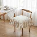 4 Pcs Ruffle Chair Cushions Cover 17.5''x17.5'' French Chair Pad Slipcover with Ties Ruffled Skirt Seat Cover Farmhouse Covers Only, for Home Dining Kitchen (Classic,Retro Cream White)