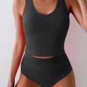 Eomenie Two Piece Tankini Swimsuits for Women Tummy Control Bathing Suits U Back Swim Tank Top with High Waisted Bottom (Black, L)