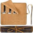 ELIZO Leather Knife Roll Bag Professional Chef Knife Case, Durable Sheath Holder, Cooks & Culinary Tools Carrying Storage, Portable Wrap - 6 Slots
