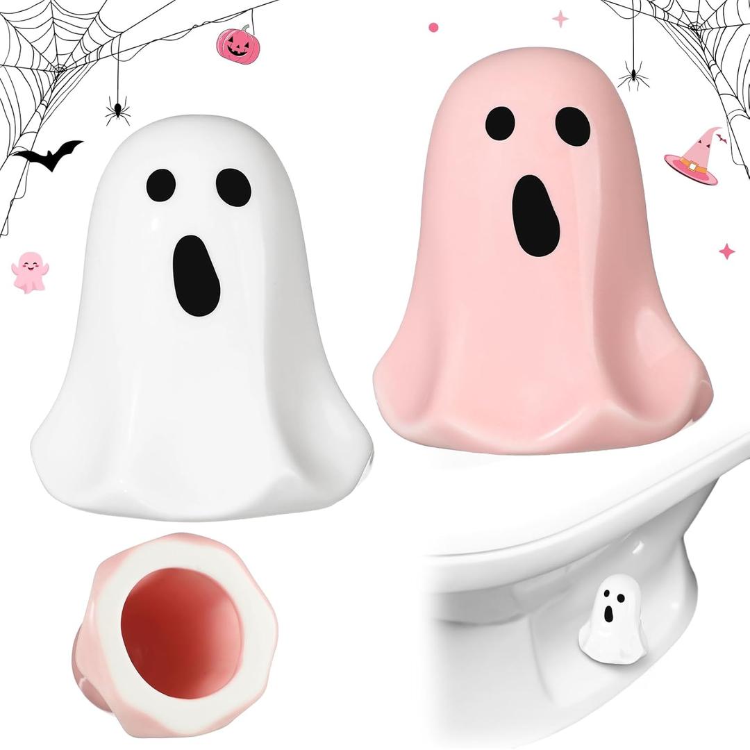 2 Pack Toilet Bolt Caps Decorative Toilet Bolt Screw Covers Ceramic Cute Bathroom Decor Fun Themed Gadgets Bathroom Replacement Parts (Pink, White,Ghost)