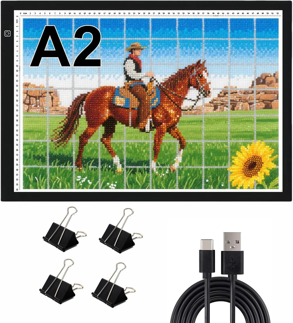 A2 Extra Large Tracing LED Light Pad for Diamond Art, Sketching, Painting - Adjustable Brightness, Sketching, Tracing - USB Powered DIY Diamond Art Light Box - No mesh No dot (Black)