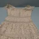 BCBGMAXAZRIA Women's Ruffle Cap Sleeve A Line Evening Dress Square Neck Short Tiered Ruffle Skirt, Pink, 8