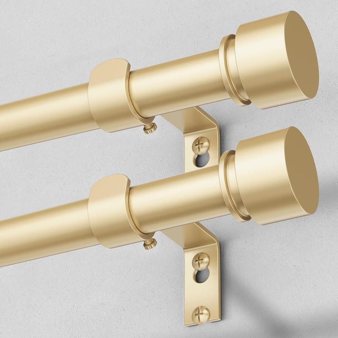 Modern Gold Curtain Rods 2 Pack for Windows 48 to 84 Inch, 1" Diameter Adjustable Heavy Duty Window Curtain Pole with Matte Gold End Cap Finials, Decorative Drapery Rods for Living Room, Bedroom