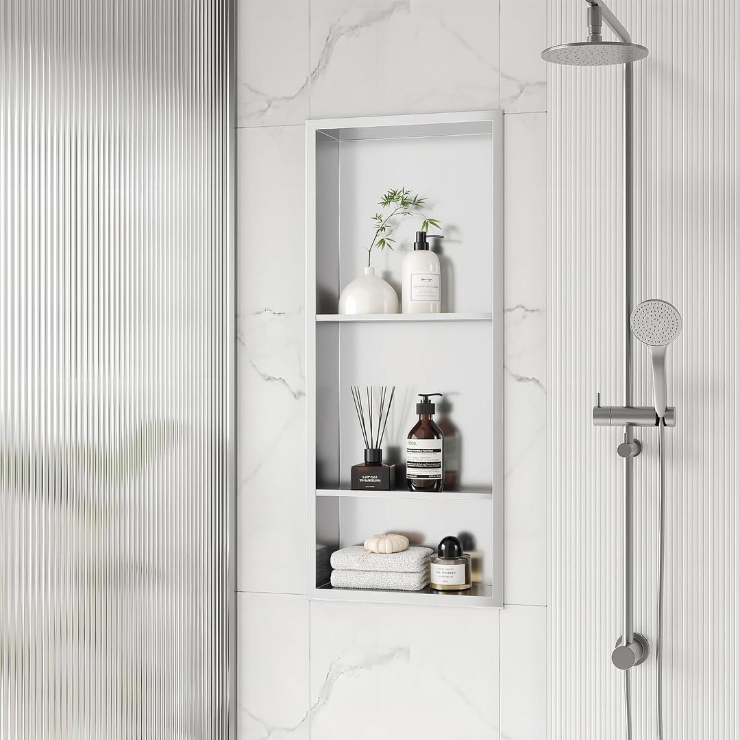 Qeke Stainless Steel Shower Niche 12" X 29", 3-Tiers Wall Niche, Brushed