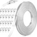 OURU 50FT Hose Clamps,304 Stainless Steel Hose Clamp Assortment Kit DIY Metal Strapping with Holes+20 Fasteners,Adjustable Worm Gear Large Hose Clamps Metal Band Screw Clamp Straps for Pipe,Duct,Tube