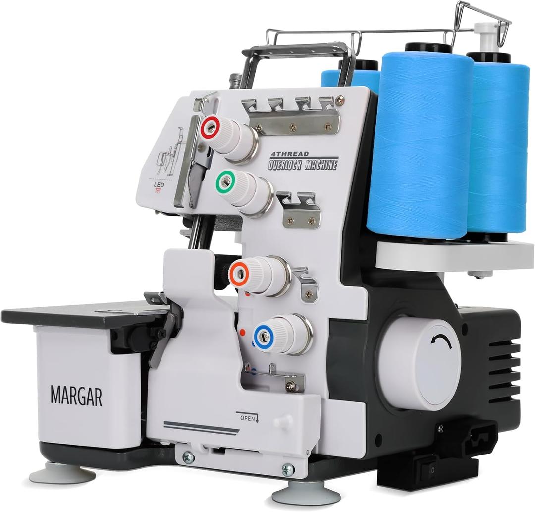 Serger Sewing Machine with 3-4 Stitch Capability, Metal Frame Overlock Machine for Industrial/Home, 12 Stitch Patterns, LED Light, 1,250 Stitches/Minute, Foot Controller, Rethread Instruction, White