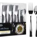 Plastic Cutlery Silverware Extra Heavyweight Disposable Flatware, Full Size Cutlery Combo, Polished Silver, 80 Forks, 40 Spoons, 40 Knifes, Value Pack 160 Count