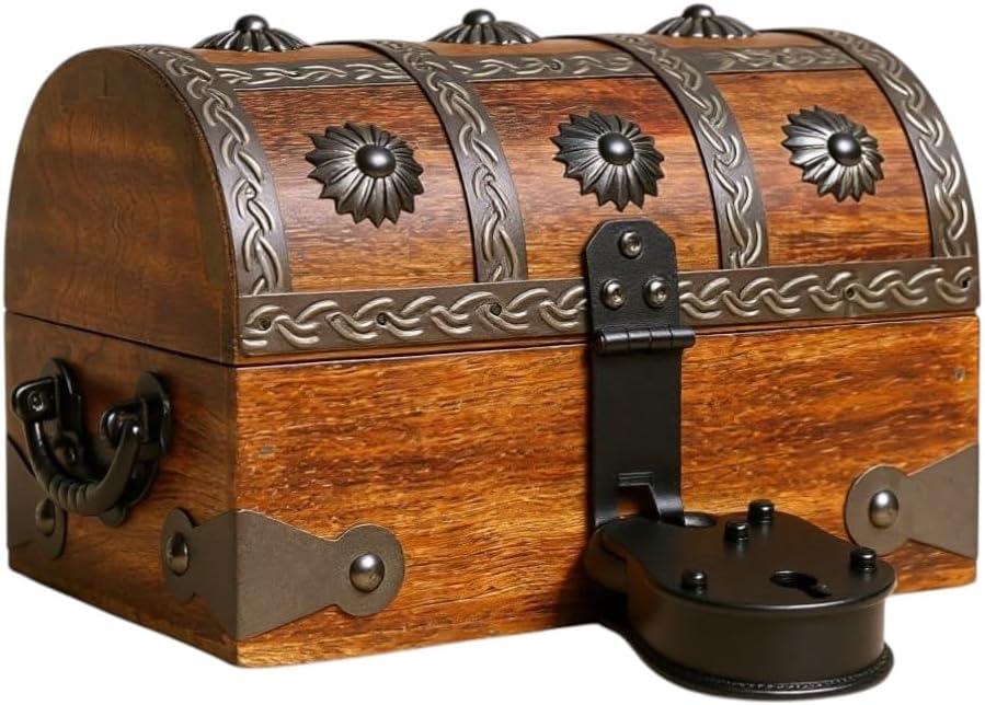 T one woods Wooden treasure chest box (Free lock included) | treasure chest for kids prizes | vintage keepsake box for table dcor | pirate accessories | gift for kids (small)