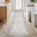 Light Grey 2x7 Boho Bathroom Runner Rug - Modern Vintage Eclectic Floral Pastel Neutral Taupe, Washable Low Pile Non-Slip Runner Rugs for Hallway, Kitchen, Door Mat Indoor Entrance, Bedroom Beside Bed