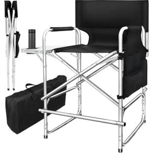 AQNIEGEP Makeup Chair for Makeup Artist 41" Tall Folding Directors Chair Makeup Artist Chair for Clients Directors Chair with Side Table Cup Holder Footrest Bags 400 lbs Load