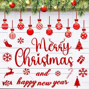 28 Pcs Christmas Garage Door Magnets Garage Door Christmas Decorations Magnetic Stickers Xmas Snowman Santa Holiday Candy Cane Gnome Truck Stickers for Outdoor Home Decor(Ball)