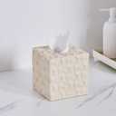Sand Stone Tissue Box Cover – Ribbed Square Resin Tissue Box Holder – Heavy Duty Decorative Home & Bathroom Decor for Countertop, Tabletop, Night Stand, Office – Beige