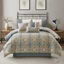 Stratford Park Multi-Color Comforter Sets King Size Bed, 7 Piece, Matching Pillow Shams & Bedskirt