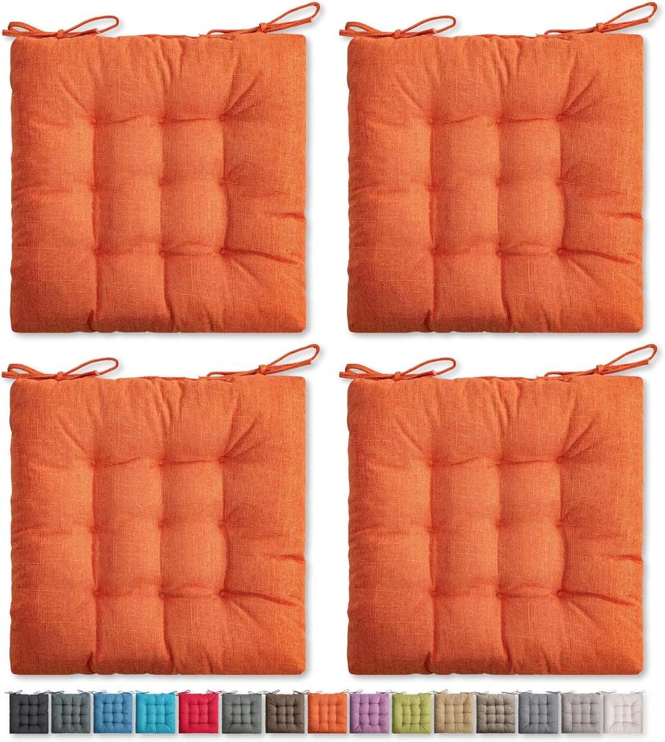SQUARE MOON 4 Pack Chair Cushions, Seat Cushions, Chair Pads, Chair Mat for Indoor, Outdoor Dining Chair, Kitchen Chairs, Dining Room Chairs (16" × 16" × 4 Pack, Orange)