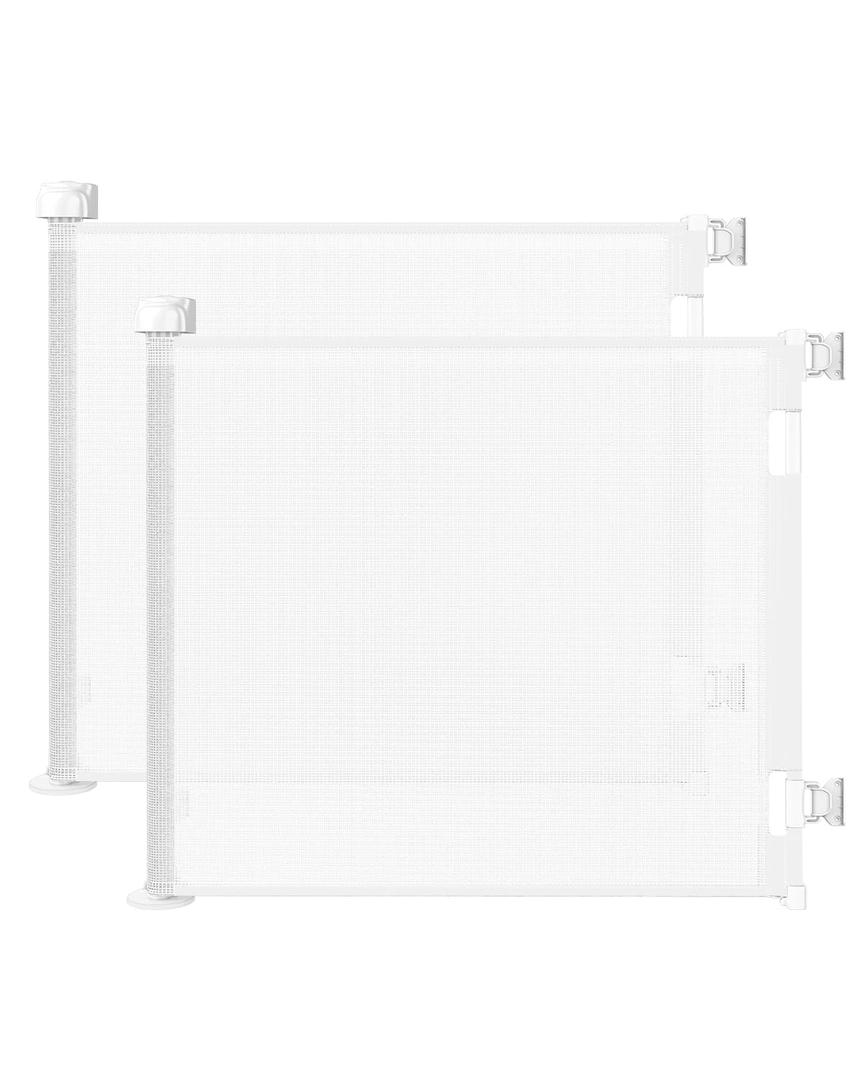 2PCS Retractable Baby Gates, Mesh Dog Gate for Doorways, 33.6" Tall, Expands to 55" Wide,Pet Safety Essential Fit for Baseboards, Wide Toddlers Gates for Hallways, Indoor & Outdoor,White